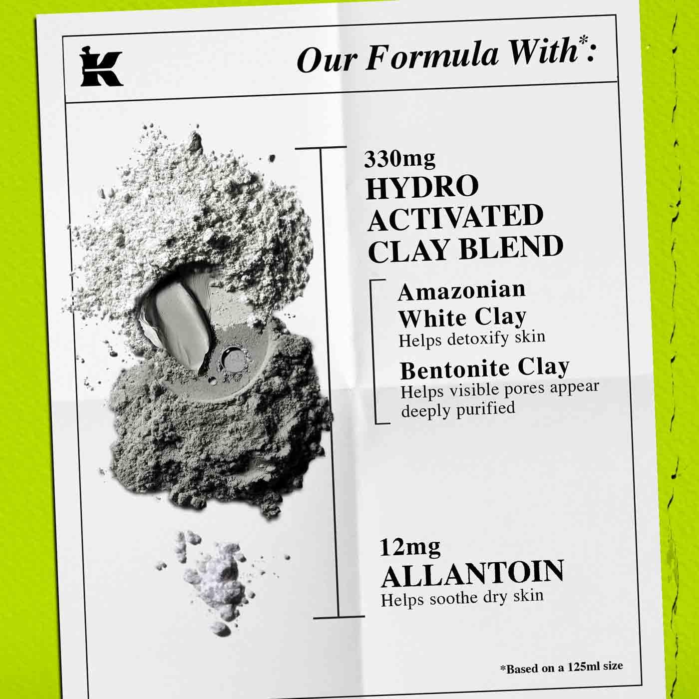 Kiehl's Rare Earth Clay Face Mask applied to skin, minimizes pores and refreshes for clearer, smoother complexion.