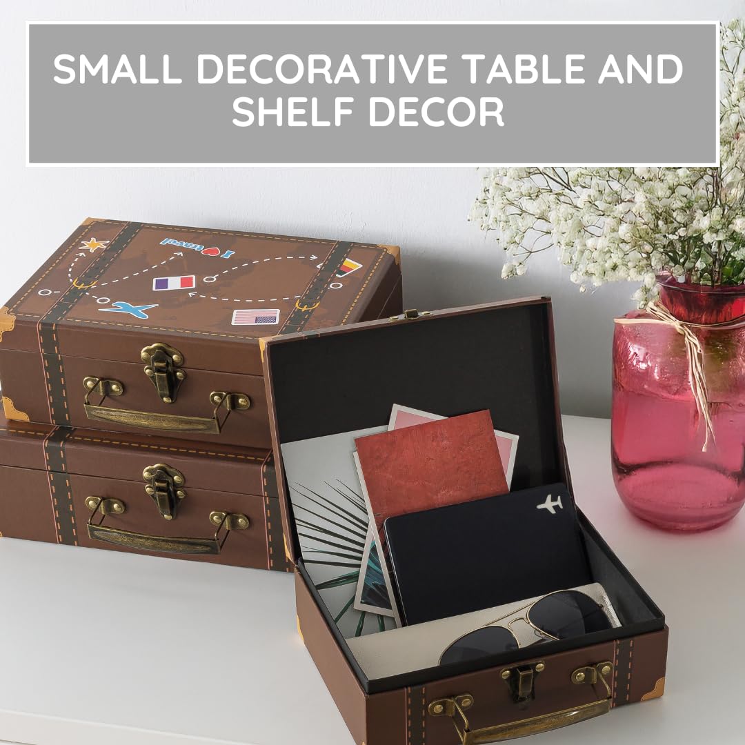 SLPR - Small Vintage Suitcase Boxes, Set of 3, Travel Themed Party Decor – full view