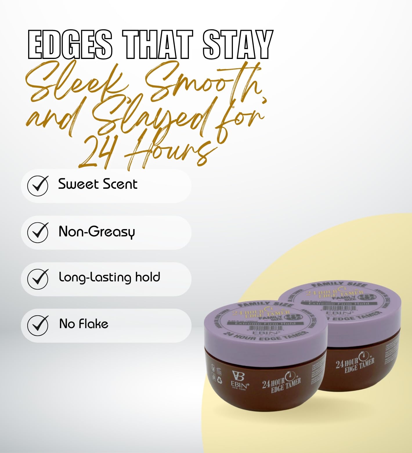 EBIN NEW YORK 24 Hour Edge Tamer Extreme Firm Hold gift set with two hair styling agents for sleek, long-lasting edges.
