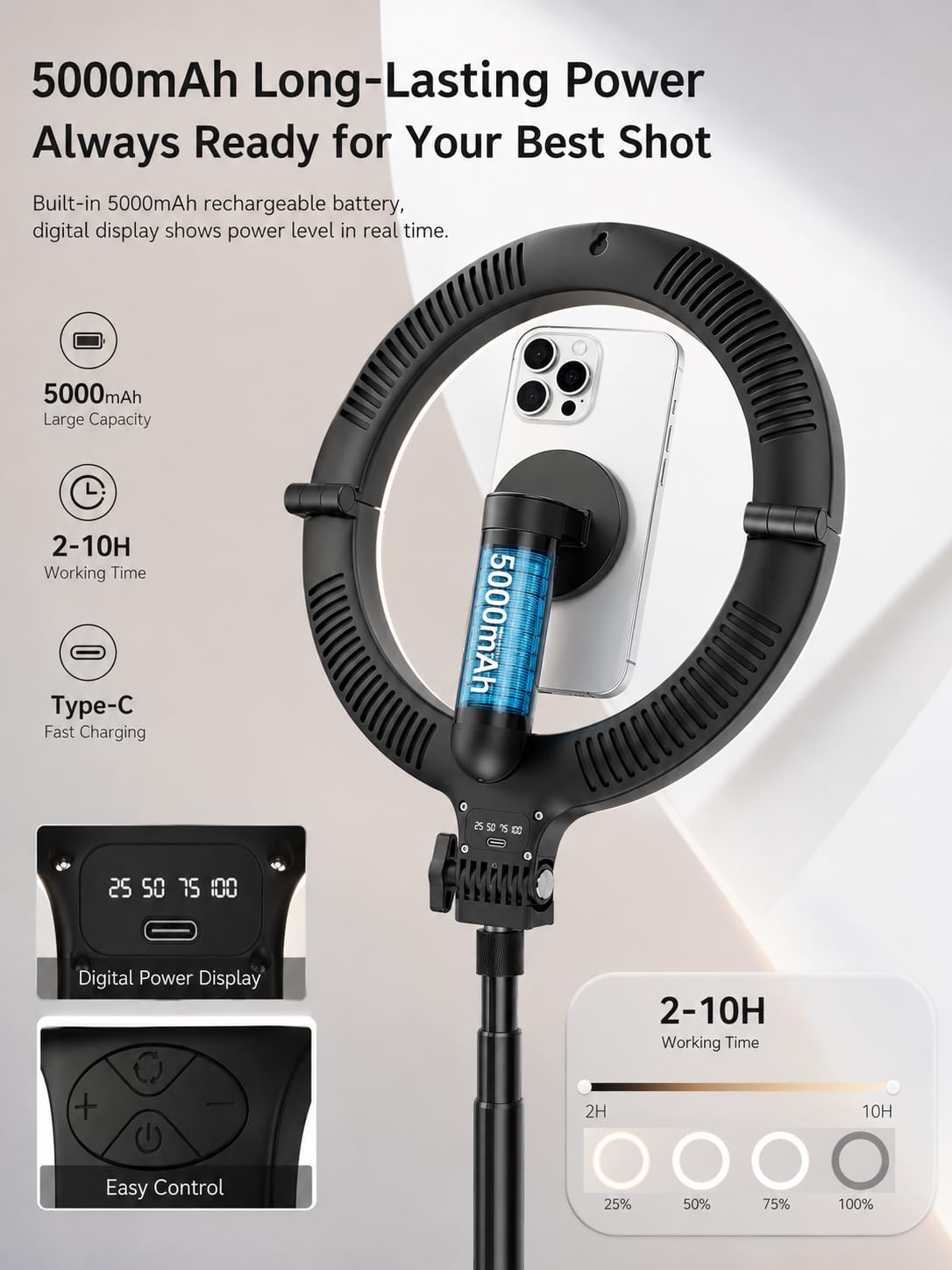 Flurova Ring Light with Stand and Wireless Microphone, 10" Magnetic Selfie Light 5000mAh Rechargeable 3000K-6500K, 7