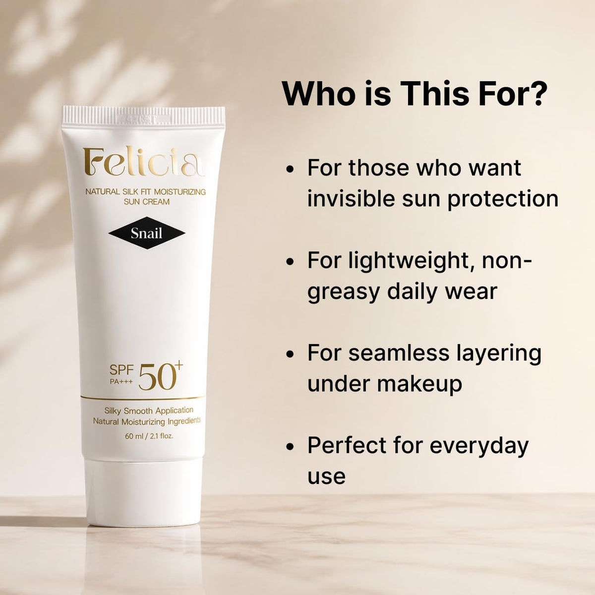 Korean Snail Mucin Sunscreen - SPF 50+ PA++++ Korean Glass Skin Sun Cream with Snail Mucin & Ceramide, Moisturizing & Li
