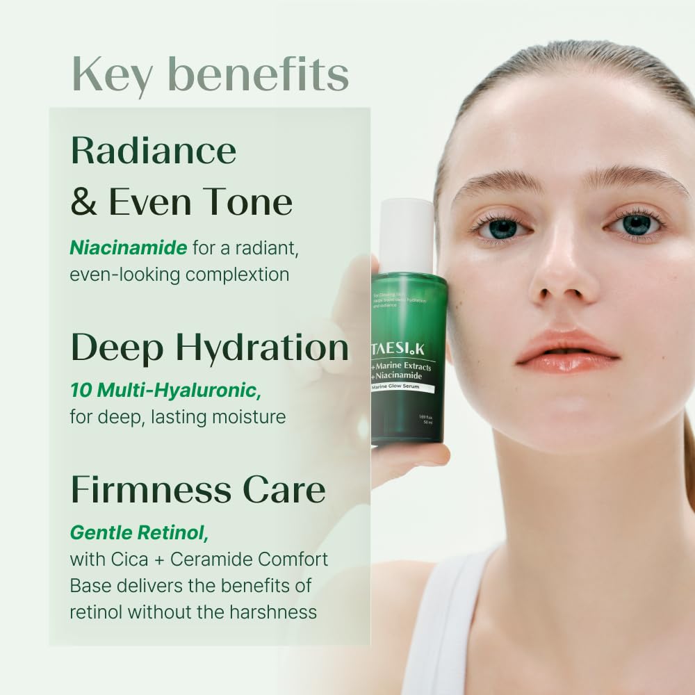 TAESI.K Face Serum with Niacinamide, Retinol & Hyaluronic Acid, Glass Skin, 1.69oz – back view and specifications