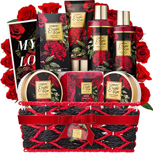 LOVERY Mothers Day Gifts from Daughter and Son, Spa Bath and Body Gift Set, Exotic Rose Gift Basket for Women & Men, Tha