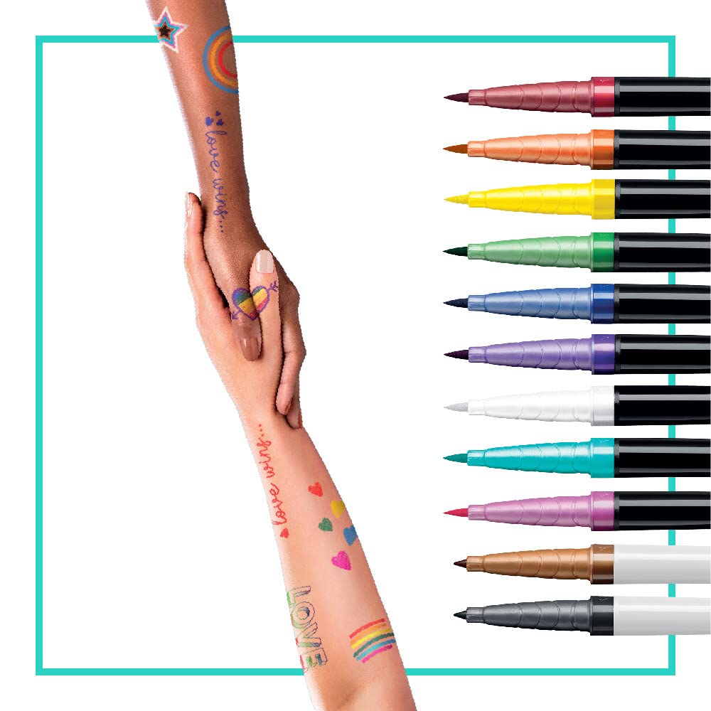 BIC BodyMark temporary tattoo markers Pride Pack 11ct with colorful markers for body art and creative designs.