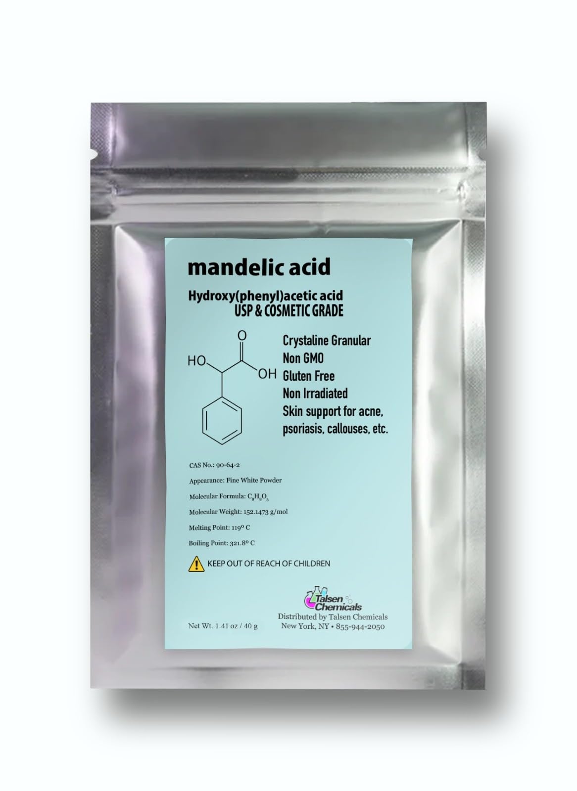 Mandelic Acid Powder 99.9% Purity, Cosmetic Grade DIY Skincare - Product Imagery