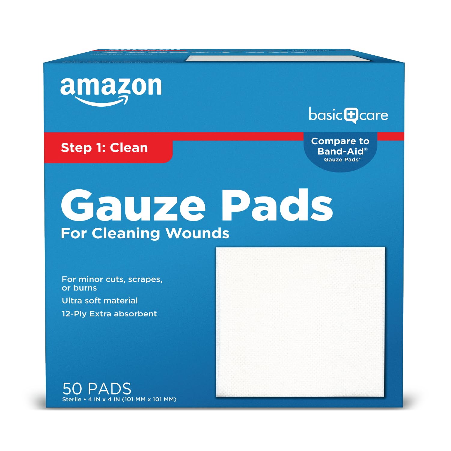 Amazon Basic Care Gauze Pads, 4x4" Sterile Medical Wound - Product Imagery