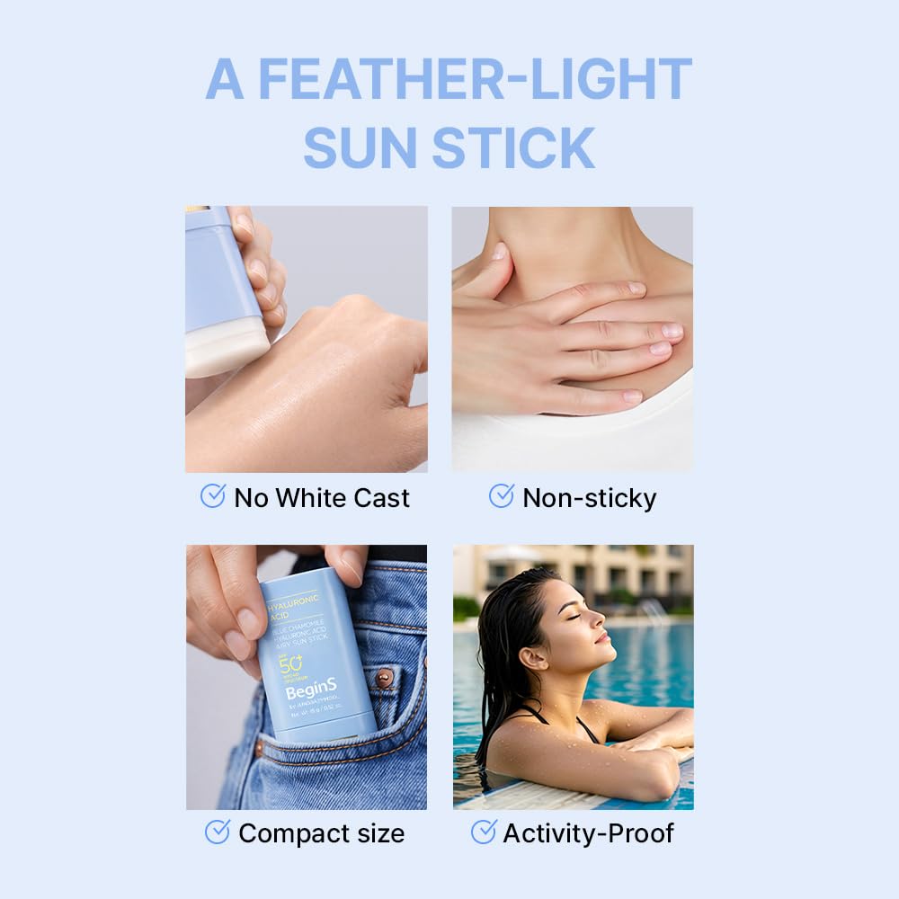 BeginS by JUNGSAEMMOOL BeginS Hyaluronic Acid Airy Sun Stick | SPF 50+, Lightweight Sunscreen – close-up detail