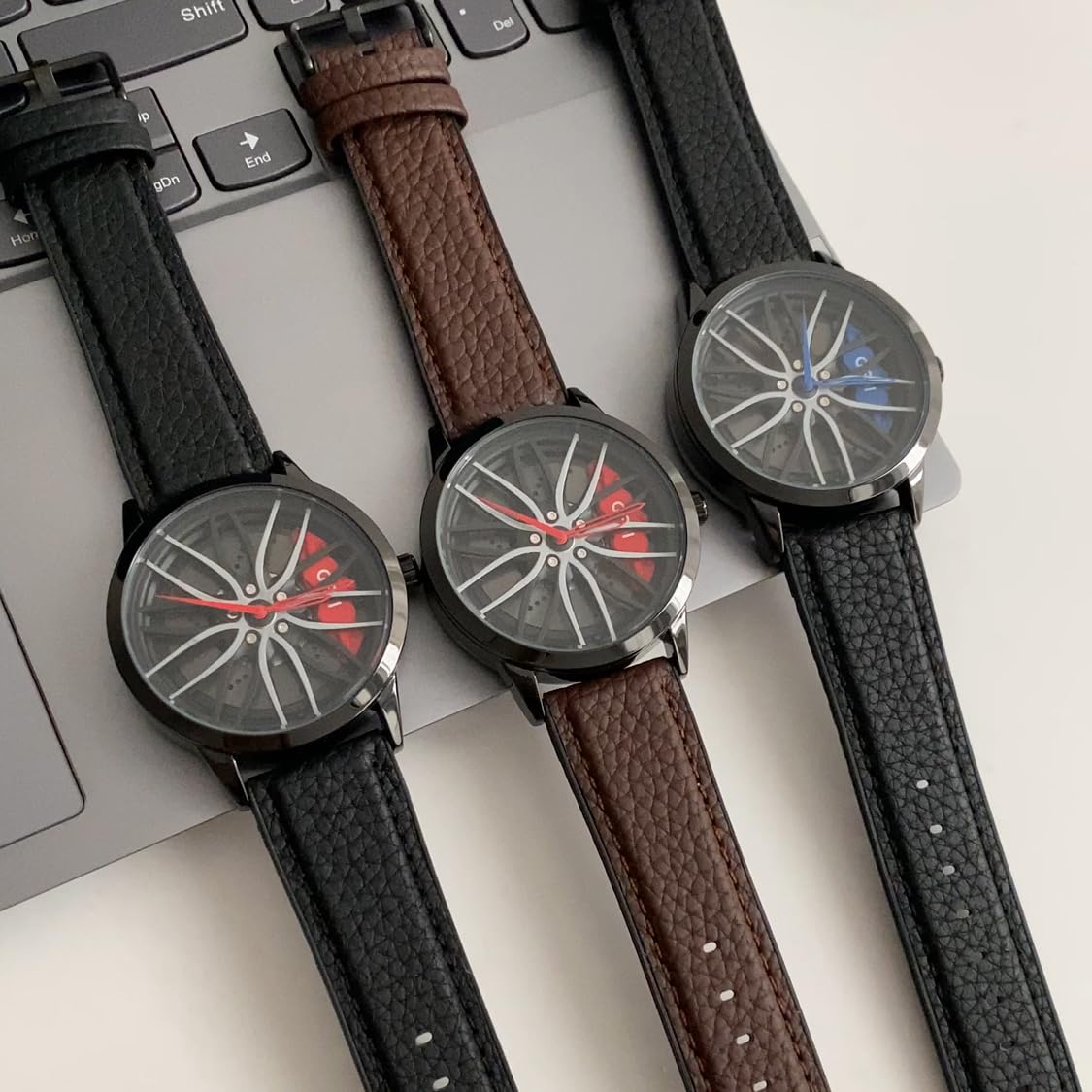 FANMIS Men's Creative 3D Car Wheel Watches Rim Hub Design Fashion Quartz Stylish Wristwatch Large Dial Skeleton Waterpro