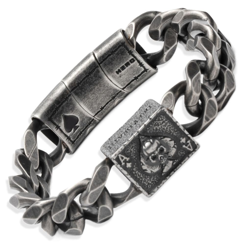 Hero Company Cuban Link Bracelet for Men - ‘Revenant’s Wrath Ace of Spades’ Men’s Stainless Steel Bracelet - Helps Pair 