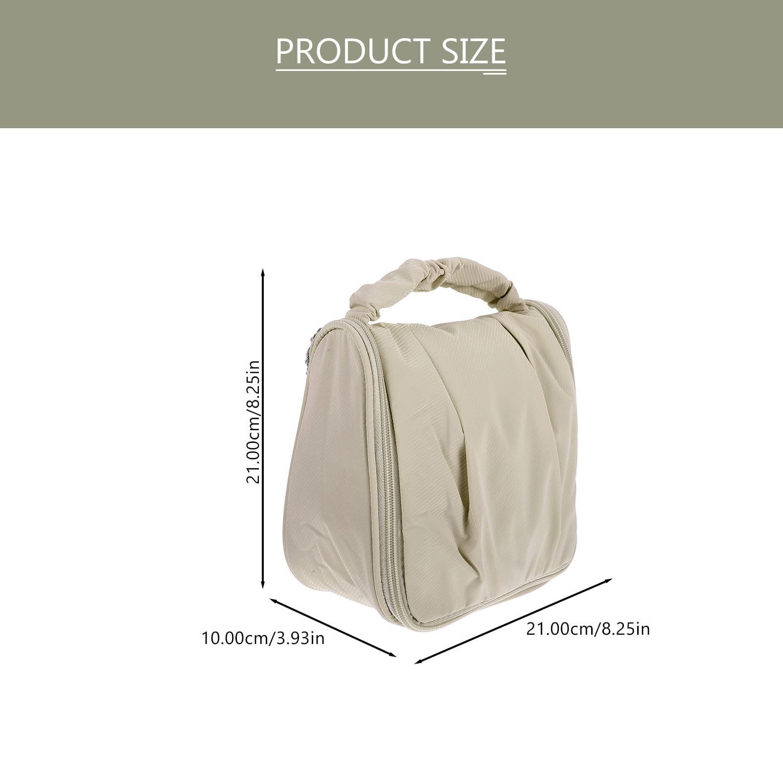 TOVINANNA large beige waterproof travel cosmetic case with handle, designed for makeup and toiletry organization.