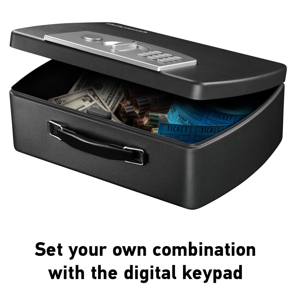 SentrySafe Portable Black Safe Box with Digital Keypad Lock, Small Steel Travel Safe with Carrying Handle for Money, Pas