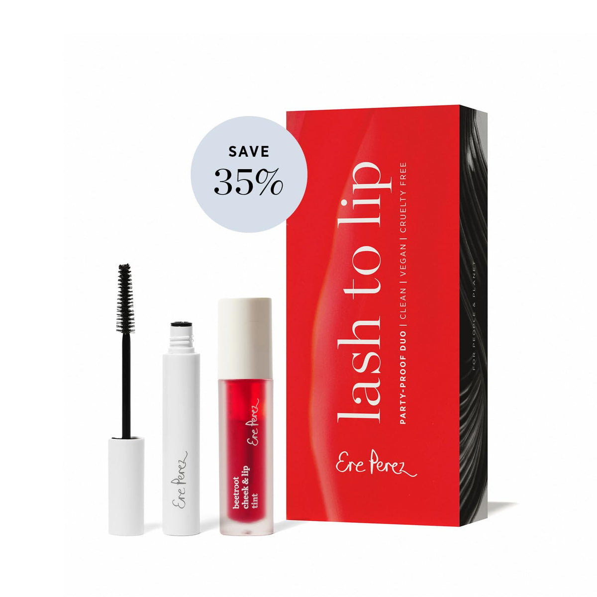 Ere Perez - Lash to Lip Party Proof Duo – close-up detail in Red