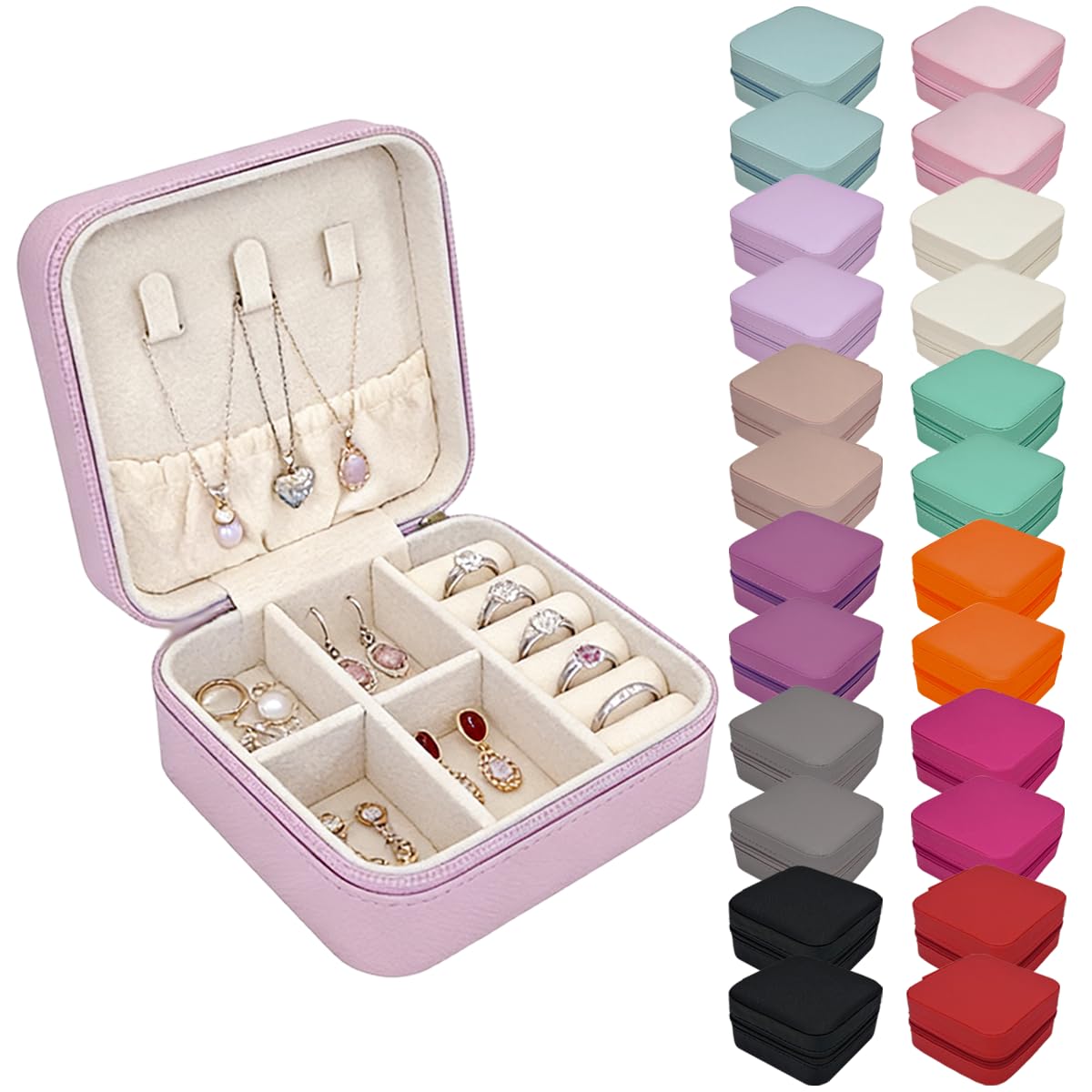 SMUVSMU 24 Pcs Travel Jewelry Box,Portable Leather Jewelry Case Organizer,12 Colors – product photo (Jewelry Boxes)