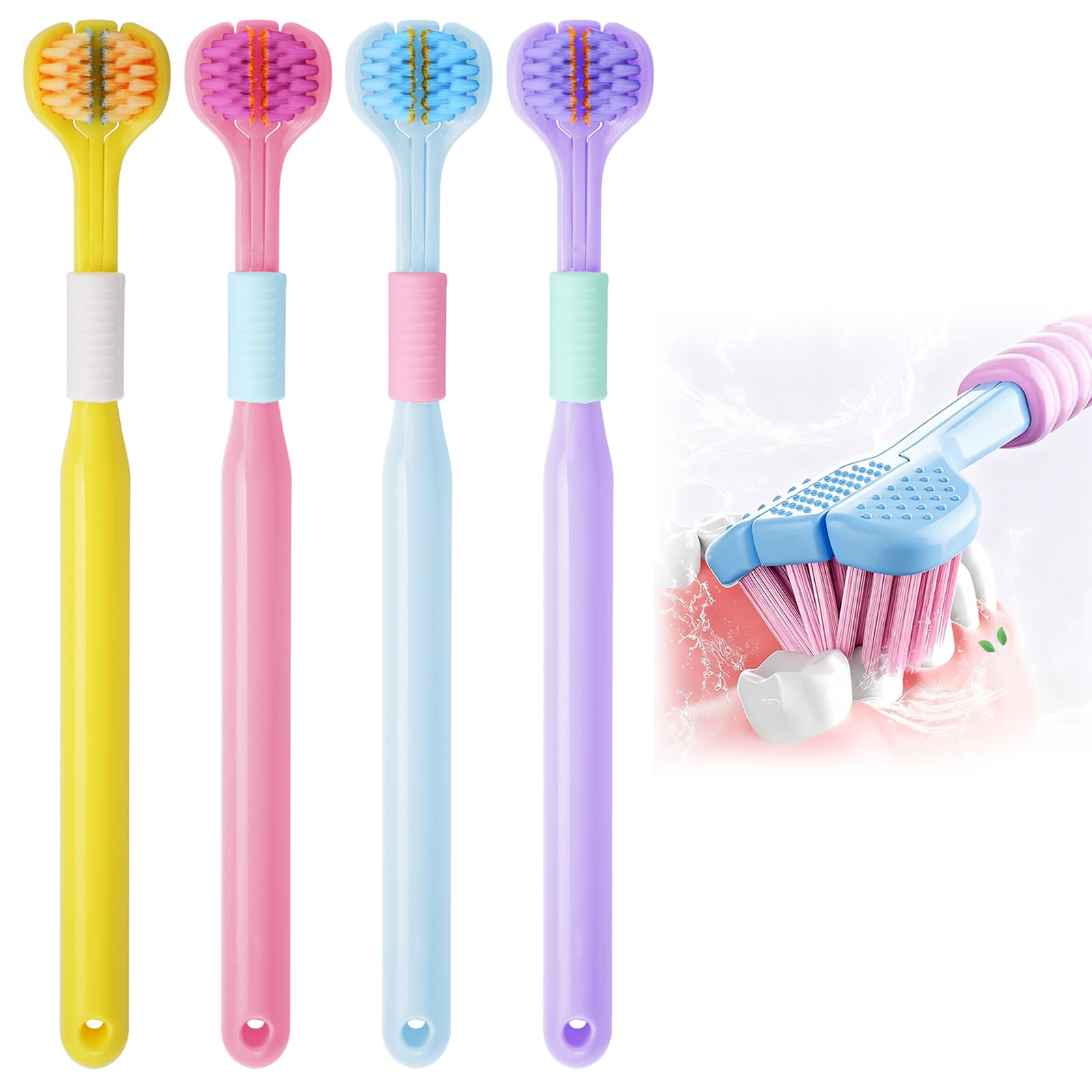 3 Sided Toothbrush with Tongue Scraper, 2026 New Upgraded Medium - Product Imagery