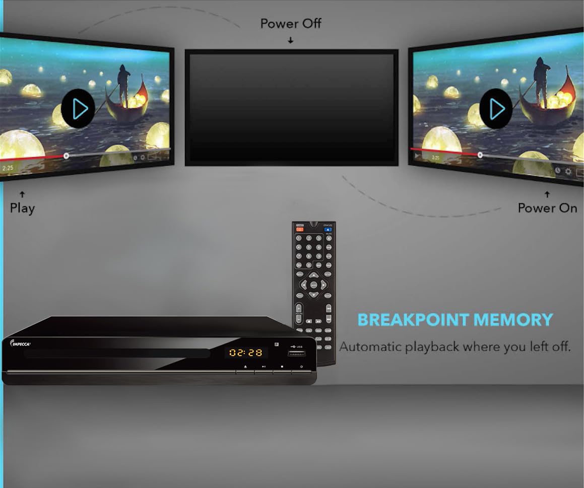 Impecca DVD Player for TV Multi-Region HDMI, RCA AV Cable, USB, CD MP3 Playback, with Remote Compact HDMI DVD Player, Pr
