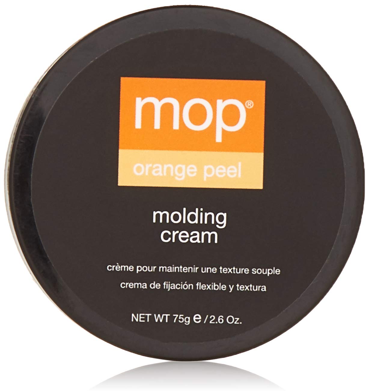 MOP Orange Peel Molding Cream hair styling agent with matte finish, 2.6 oz jar showing the product container.