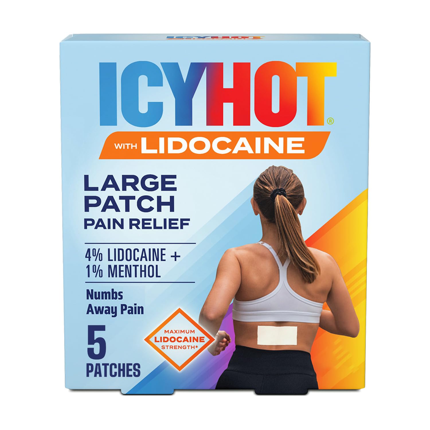 Icy Hot Lidocaine Pain Relief Patches, Max Strength, 5-Ct. - Product Imagery