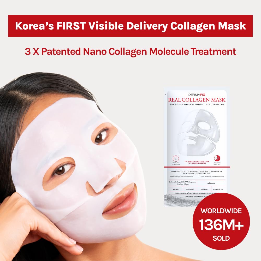 DERMAFIX Real Collagen Mask, 500DA Collagen Hydrogel Face Mask, Pack of 4 – packaging and label