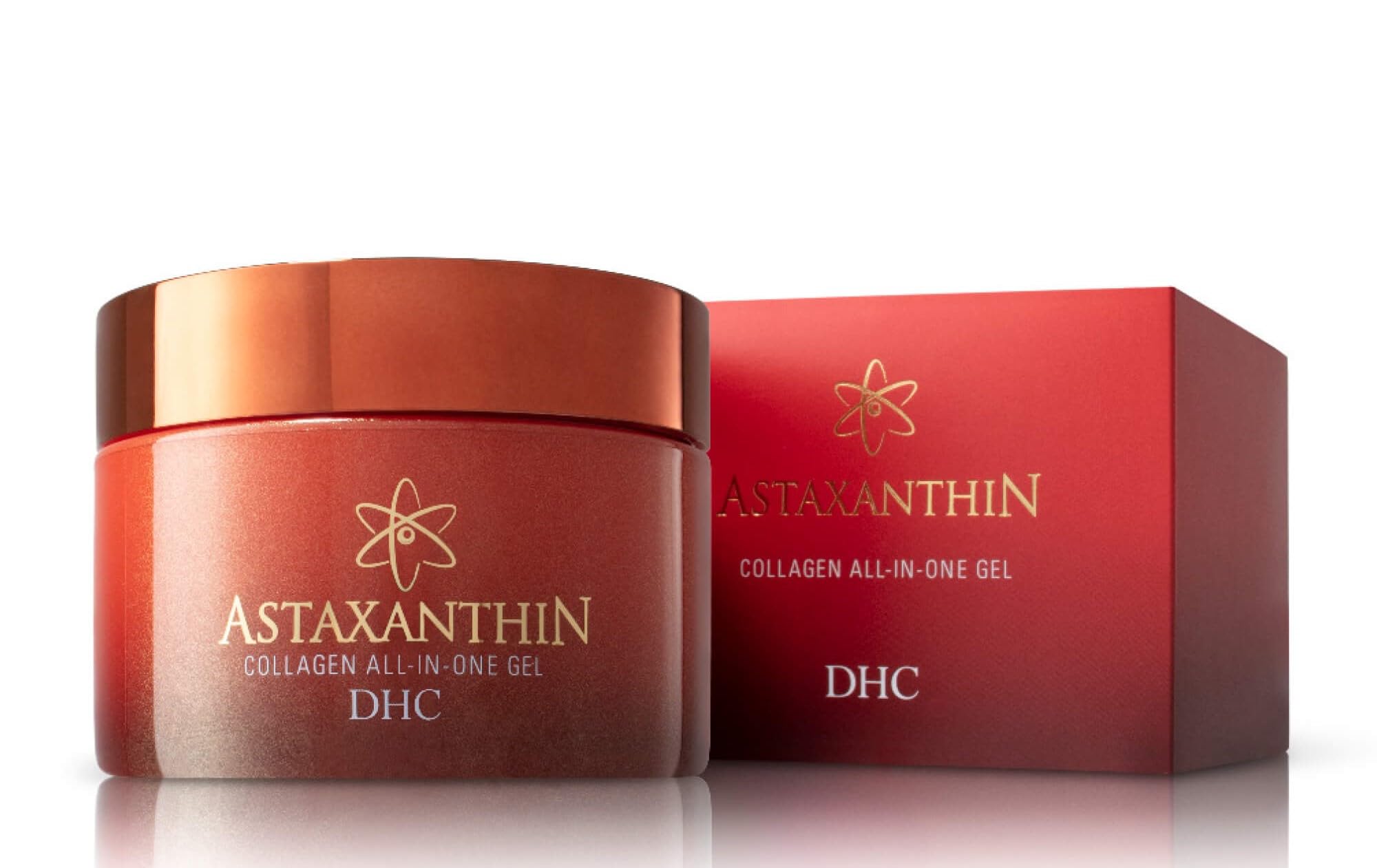DHC Astaxanthin Collagen All-in-One Gel in 200g jar, a skin moisturizer with antioxidant and collagen benefits, shown in the image.