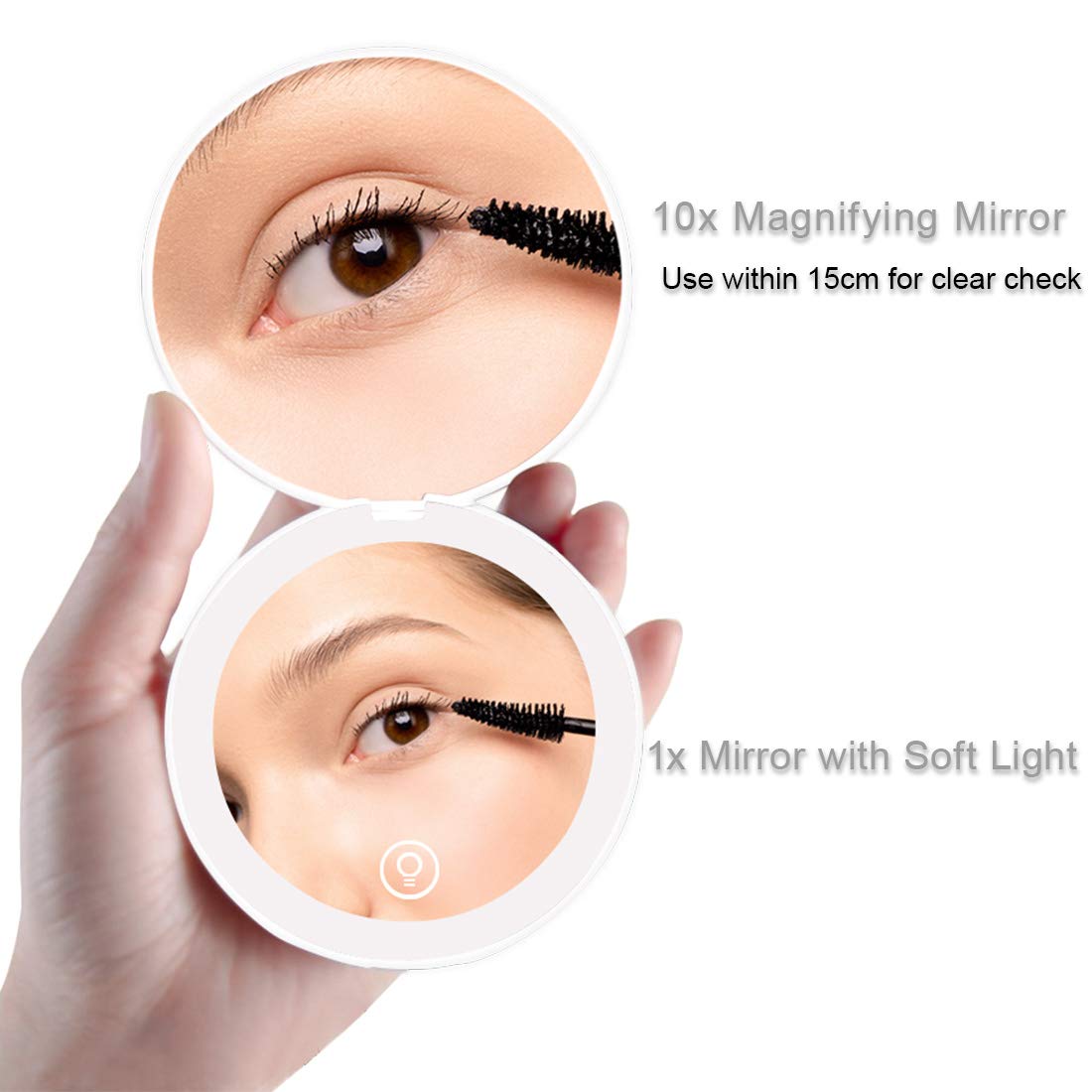 Milishow Compact Mirror with LED Light,1x/10x Magnifying Rechargeable Mirror,3.5in, Dimmable Travel Mirror for Purse,Poc