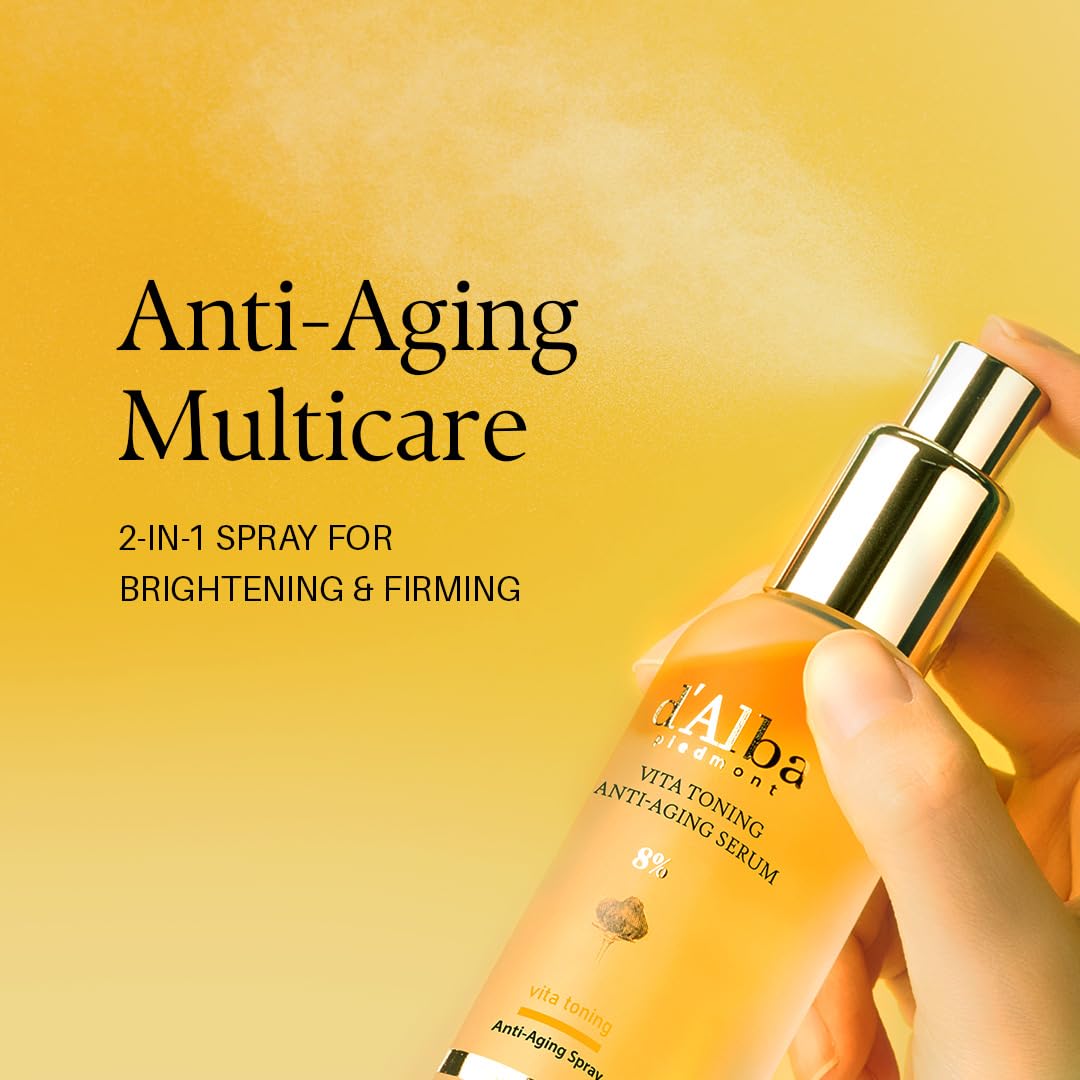 d'alba Piedmont Vita Toning Anti-Aging Skin Serum in 2.37 fl oz bottle, featuring a clear liquid formula for skin rejuvenation