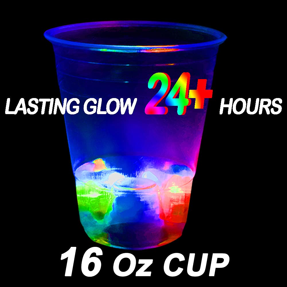 LLKMDSS 40 Pcs Glowing Party Cups, 16oz Plastic Light Up Cups with Flashing Color LED Lights for House Parties Birthdays