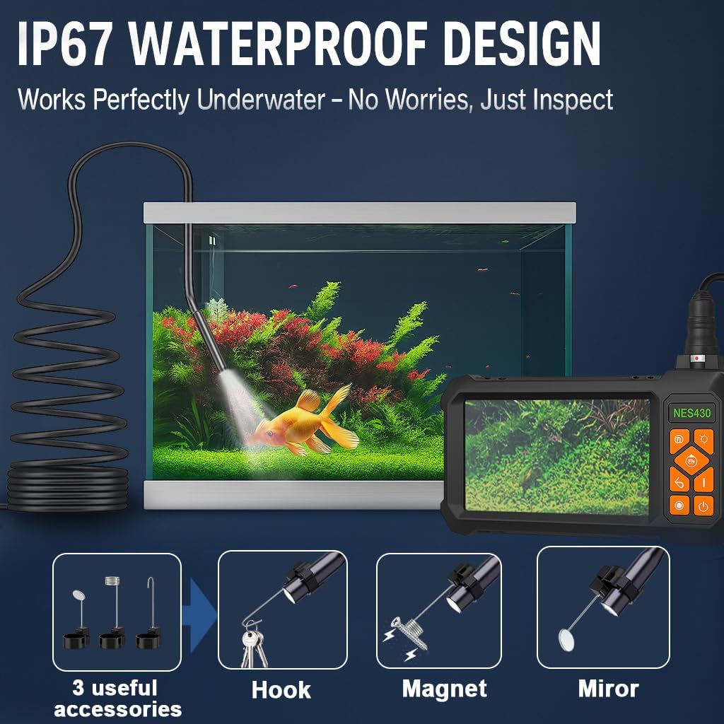 COOVIE Endoscope Camera with Light, 1920P HD Borescope Inspection Camera with 4.3" IPS Screen, IP67 Waterproof with 