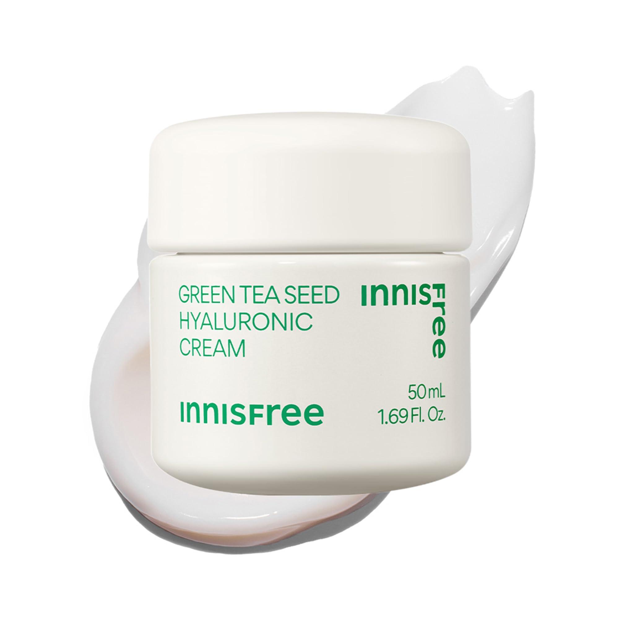 innisfree Green Tea Seed Hyaluronic Acid Cream, Korean skin moisturizer with ceramide and skin barrier complex, fragrance-free.