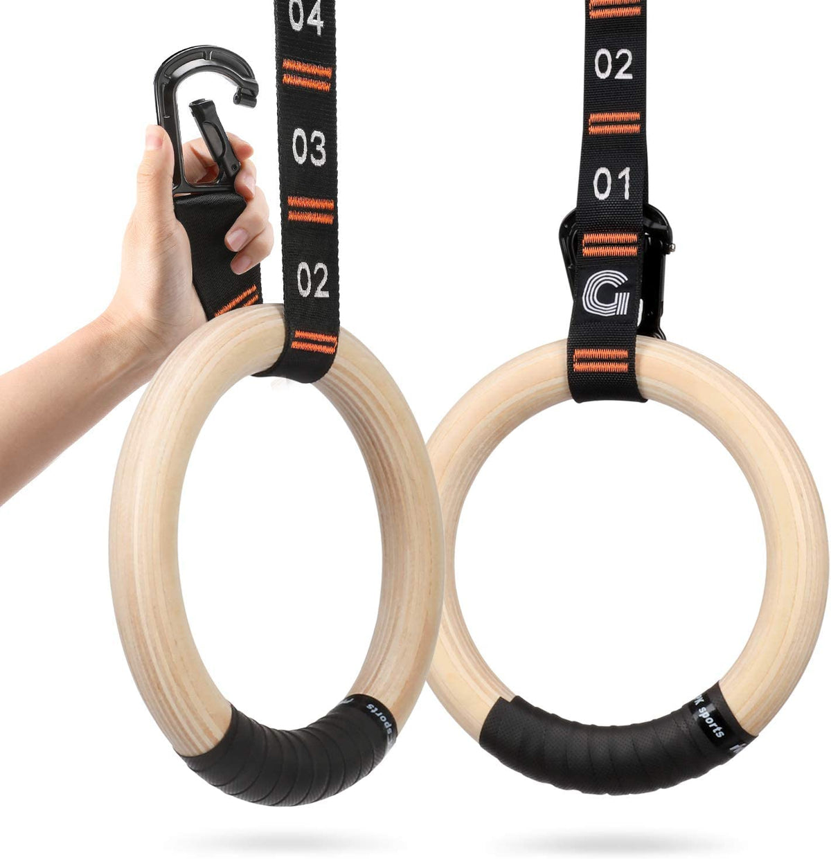 Gonex Wooden Gymnastic Rings with Adjustable Straps Olympic Pull Up Rings – black, Wood