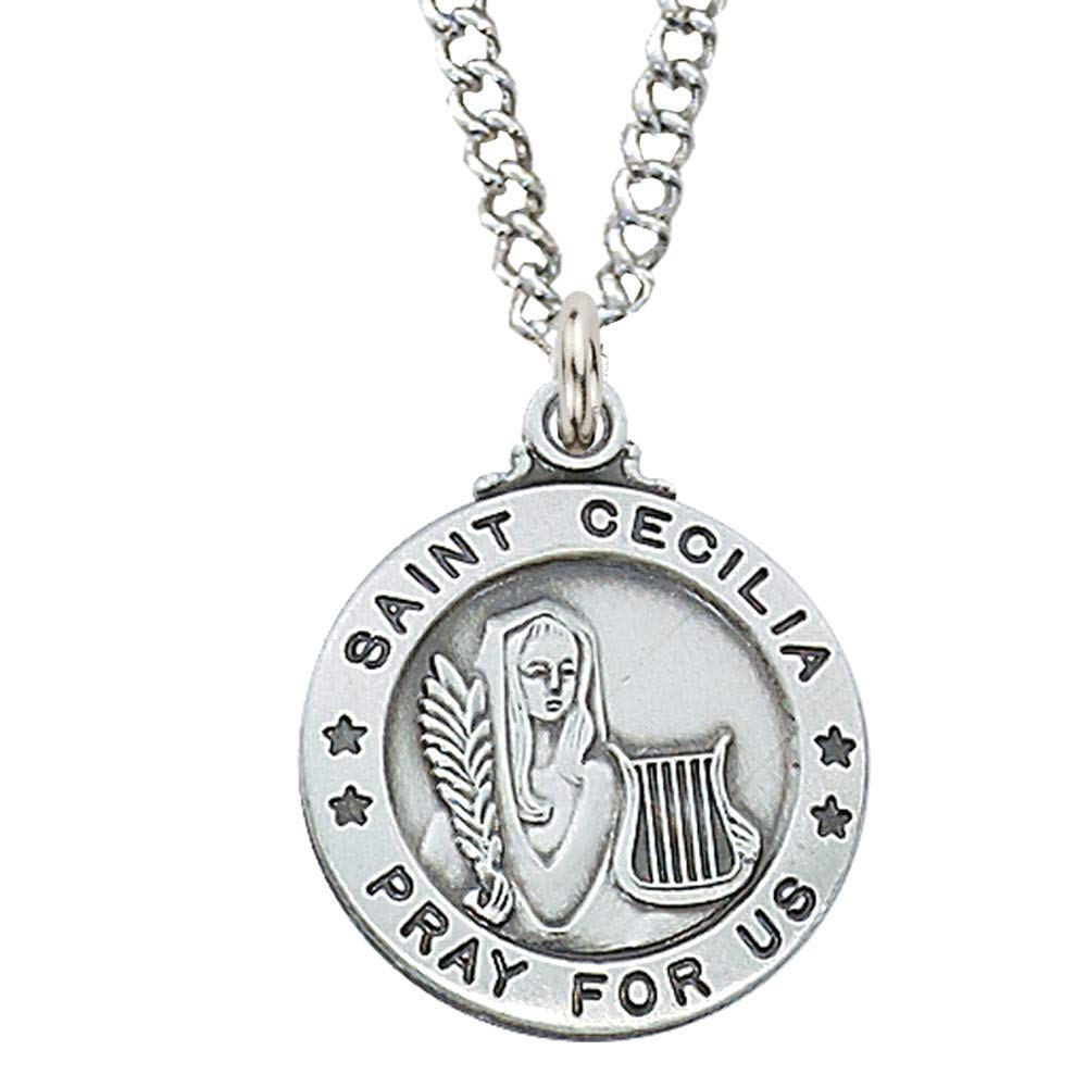 Bonyak Jewelry Sterling Silver St. Cecilia with 20 in. Rhodium Plated Brass Chain and Deluxe Gift Box - Musicians – Silv