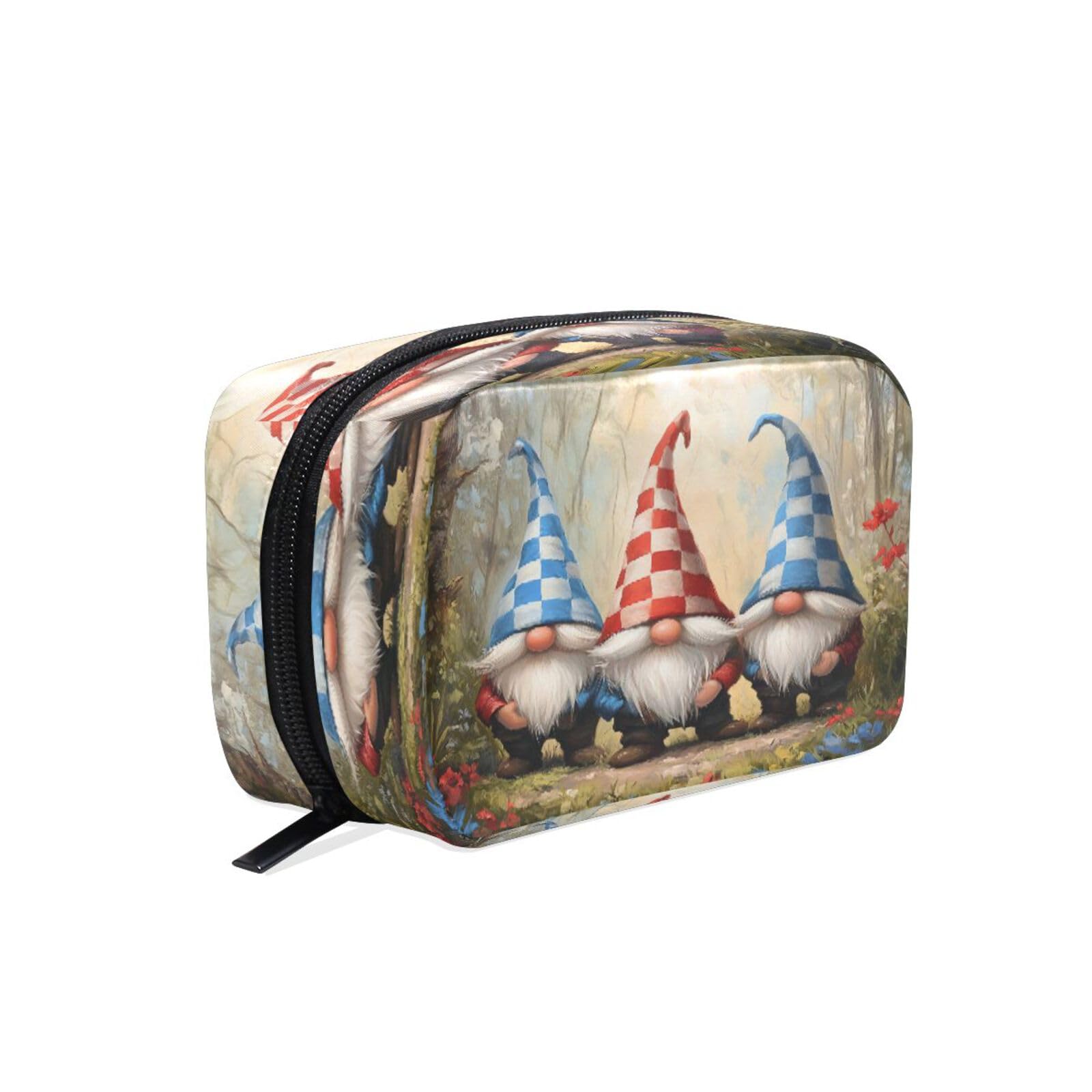 JUZIHAI spring forest gnomes makeup bag with 5 compartments, portable cosmetic organizer pouch for women, zipper toiletry bag