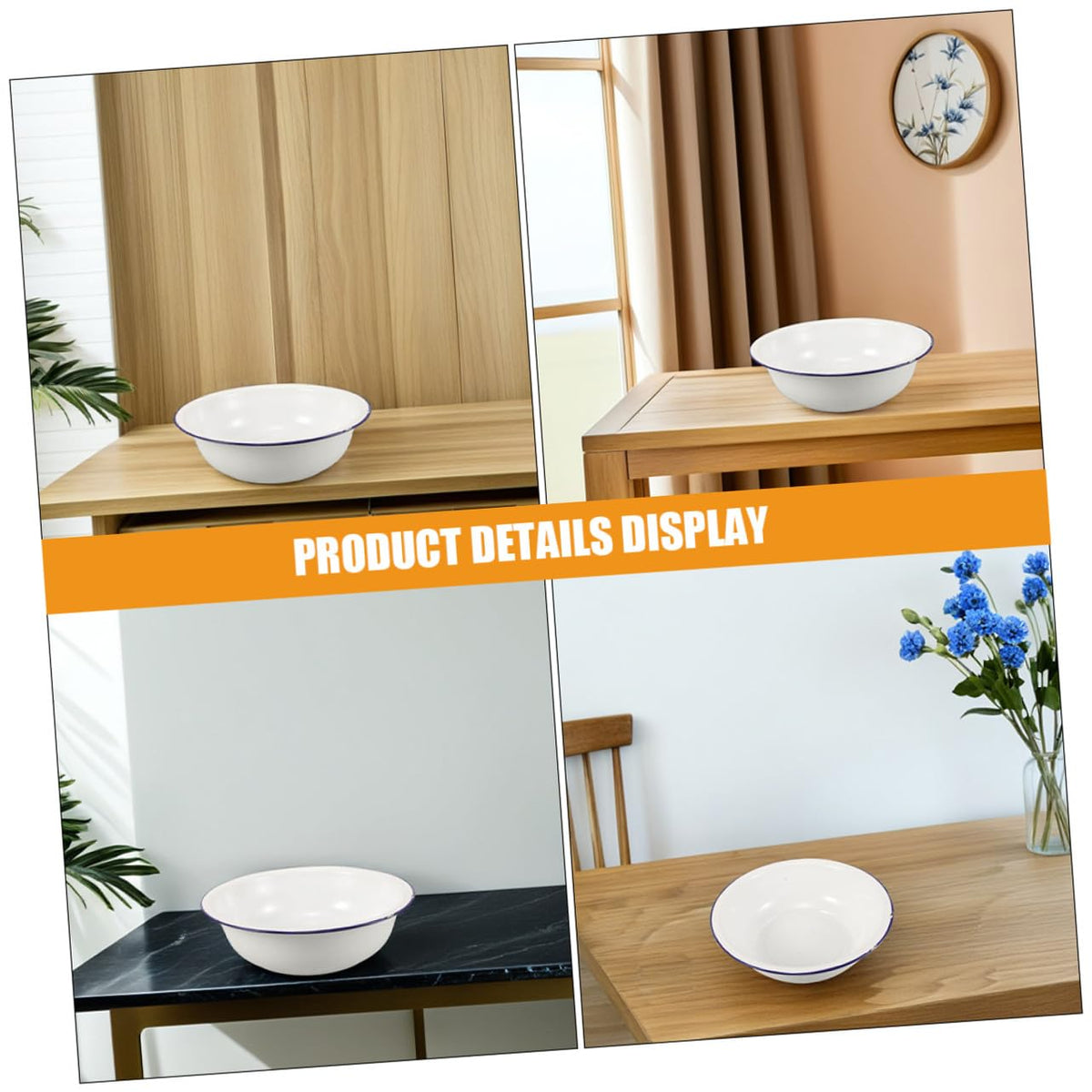 TOGEVAL Vintage White Enamel Foot Bath Basin, Large Capacity 34cm – close-up detail