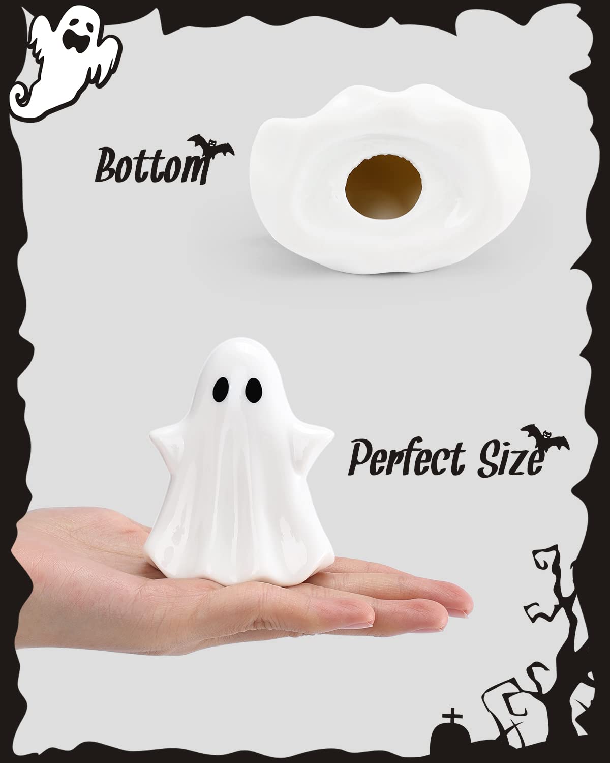 Tuitessine Ceramic Ghosts Small Scary Ghost Figurine Halloween Ghost Statue – packaging and label