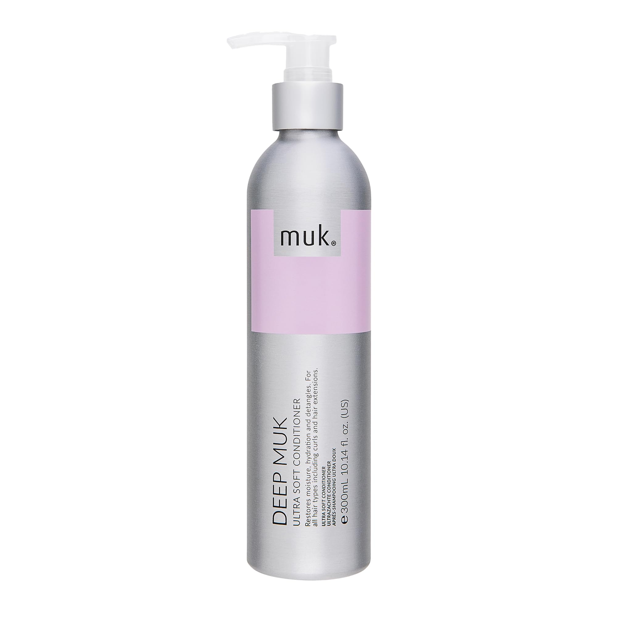 MUK Deep Ultra Soft Conditioner 300ml bottle, suitable for all hair types, with smooth, creamy texture visible in the image.