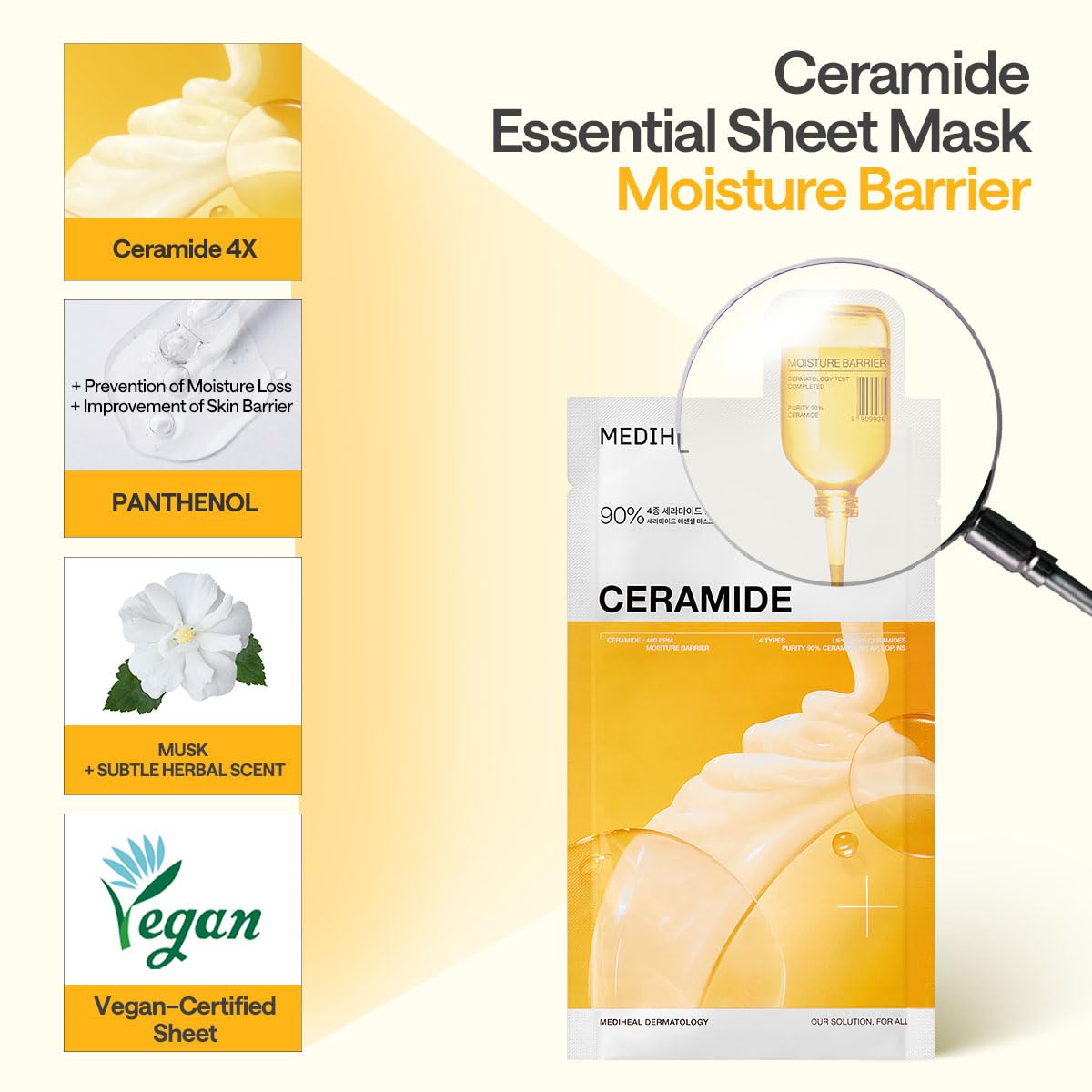 MEDIHEAL Collagen Essential Face Sheet Mask, Skin Firming (10ea) – back view and specifications