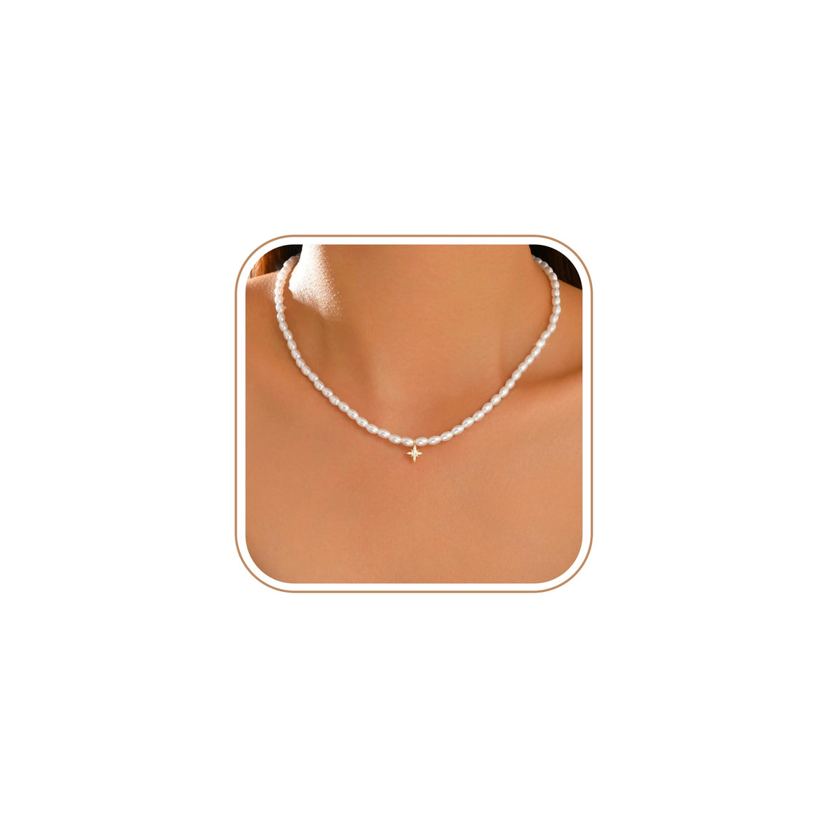 VANIPUFF 925 Sterling Silver Simulated Shell Pearl Necklace for Women – Golden, 6*4mm