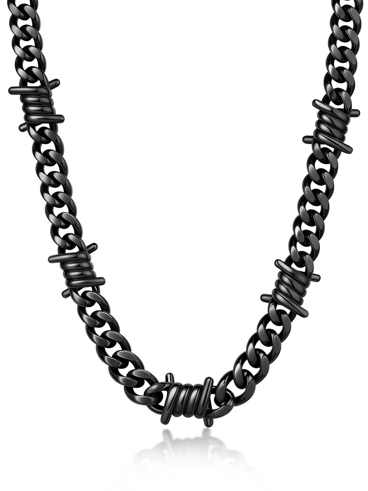 Bandmax Stainless Steel Barbed Wire Cuban Chain Necklace for Men & Women – A2 9MM-Black, 20 Inch (51cm)