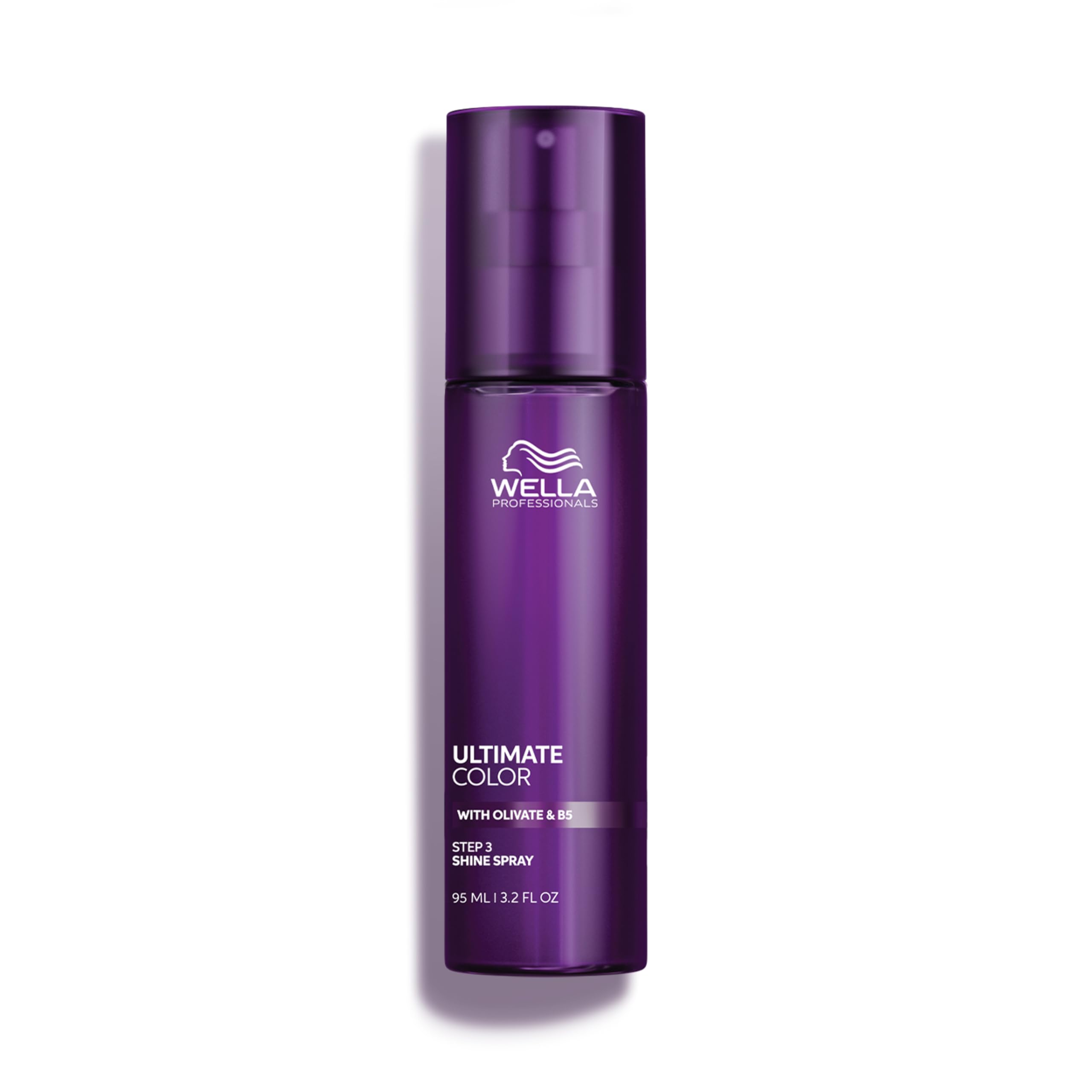 Wella Professionals Ultimate Color Shine Spray for smoother, glossy hair, styled with a lightweight hair styling agent.