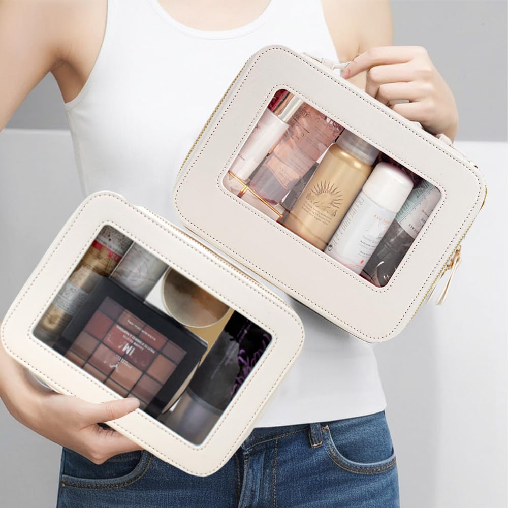 FFpaw Travel Clear Makeup Bag Set, TSA Approved Cosmetic Bag Case with Zipper Portable Makeup Pouch Toiletry Bag Traveli