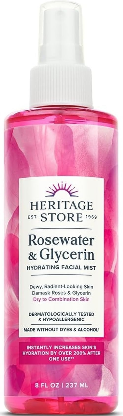 HERITAGE STORE Rosewater & Glycerin Facial Mist, 8 fl oz - Product Imagery