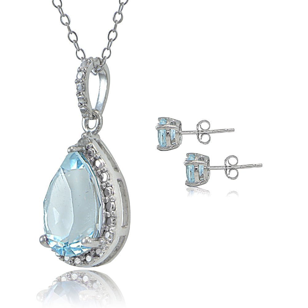 B. BRILLIANT Sterling Silver Gemstone Teardrop Necklace & Stud Earrings Gift Jewelry Set for Women – packaging and label