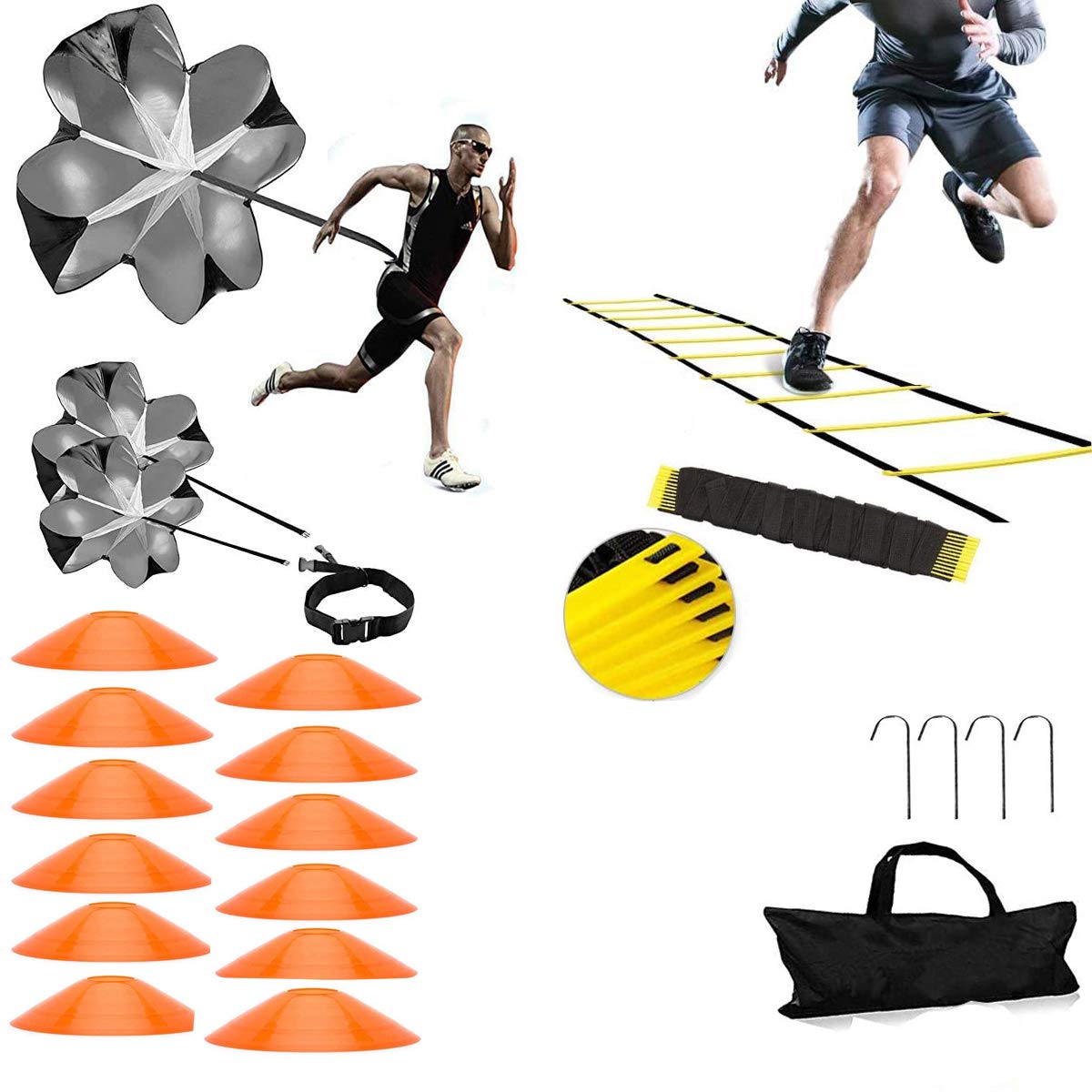 XINXIANG Agility Ladder, Speed Ladder, Speed Training Equipment Set, 20ft Agility Ladder, 12 Soccer Cones, Running Parac