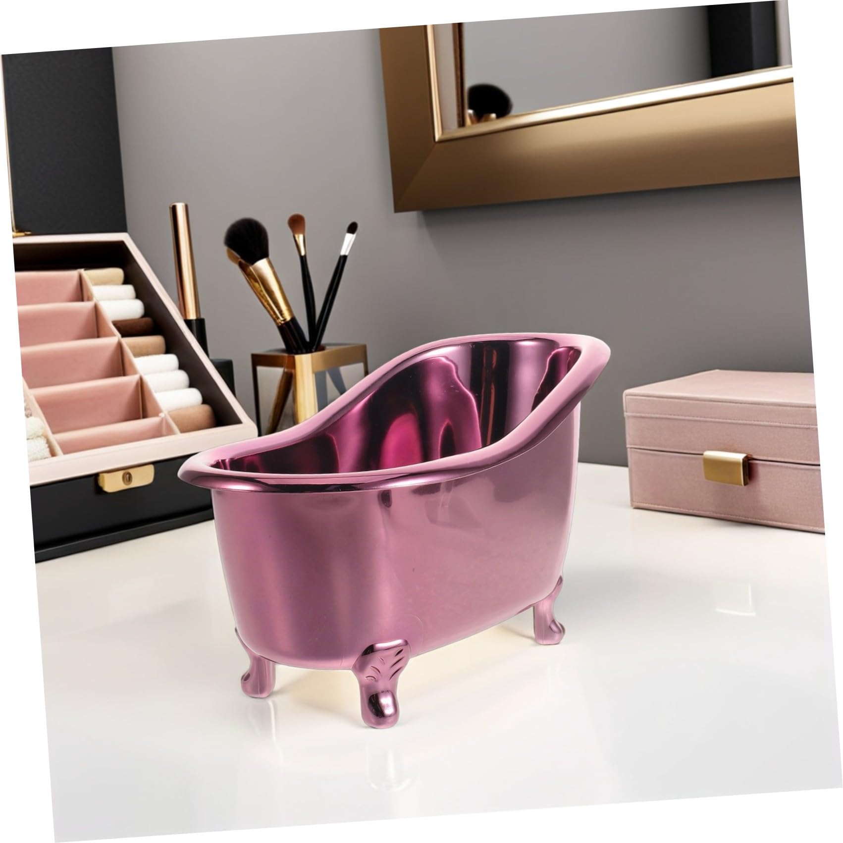ULTECHNOVO mini metal purple bathtub caddy for cosmetics and nail polish storage on bathroom counters, 25x13x15cm.