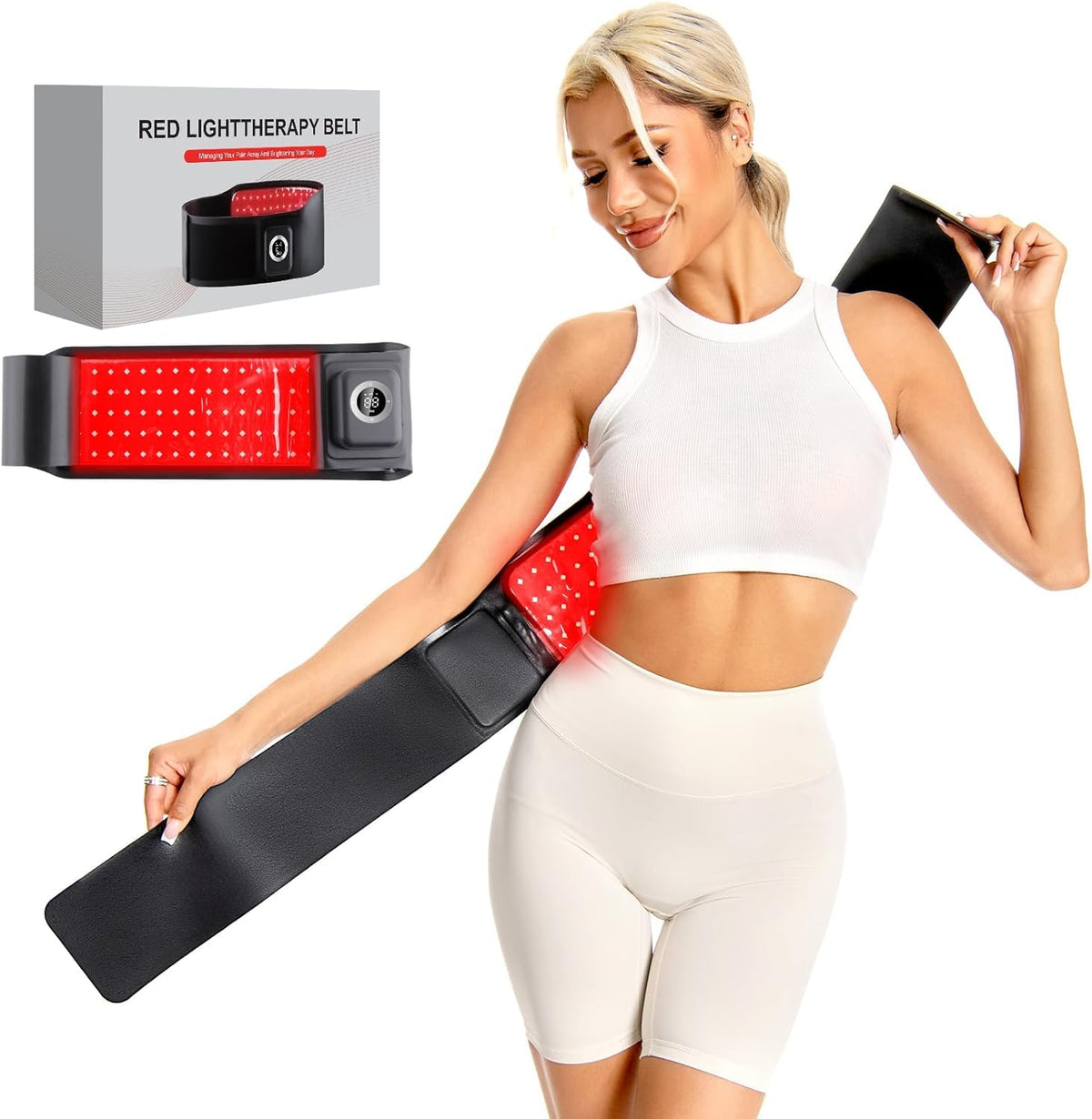 Huwoony Wireless Red Light Belt, Portable Infrared Light Wrap Red Light Device for Body with 10000mAh Power Pack for Bac