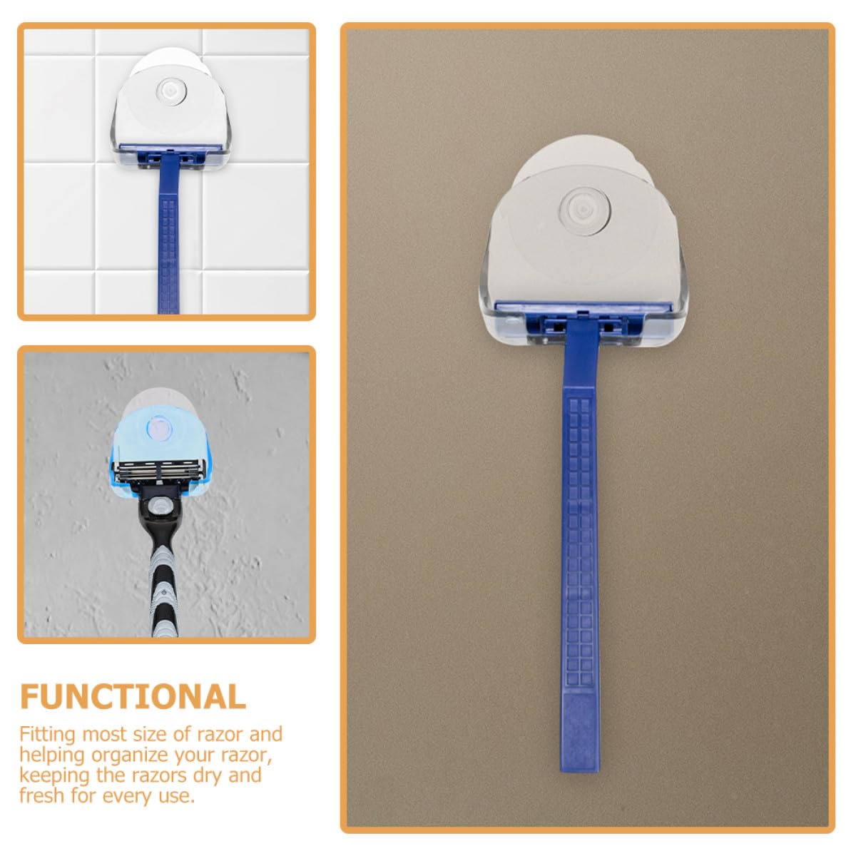 TEHAUX 10pcs plastic razor holder stand with wall suction cups for shower, ideal for bathroom shaver organization and storage.