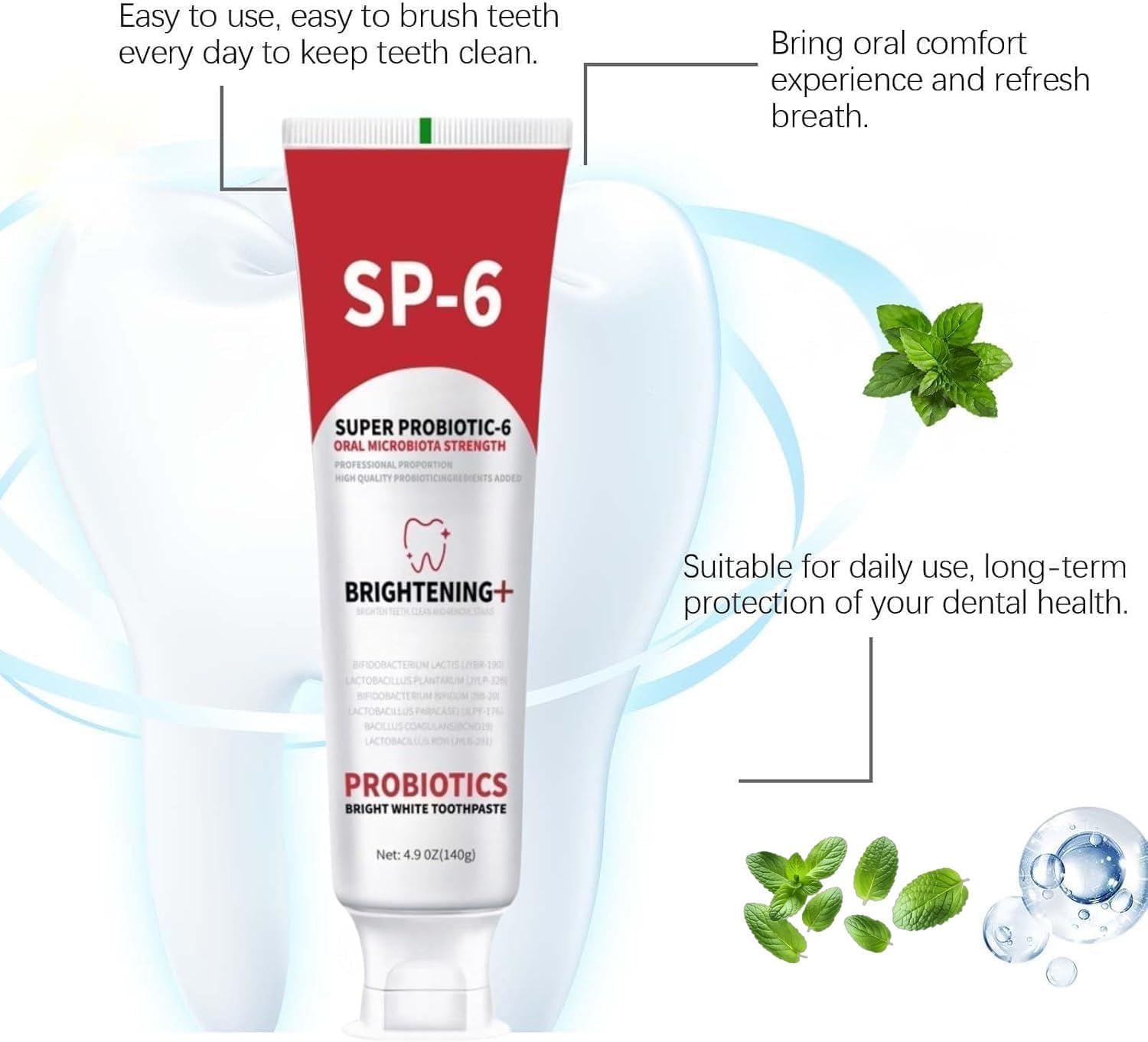 Sp-6 Probiotic Whitening Toothpaste, Sp-6 Ultra Whitening Toothpaste, with a Fluoride Free, Fresh Breath and Mint Flavored Enhancement Formula, Beneficial for Oral Health! 2pc (2)