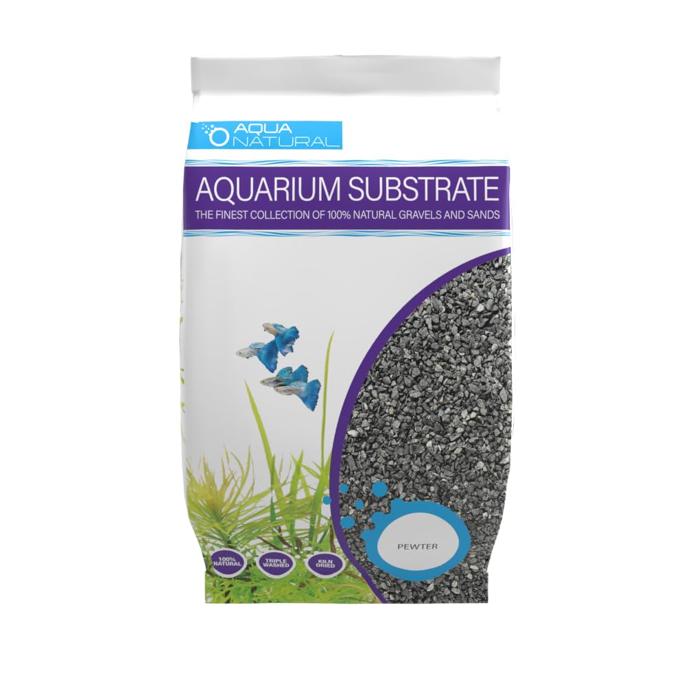 Aqua Natural Aquarium Substrate, Pewter Black Gravel, 20lb – Black, 4-6mm