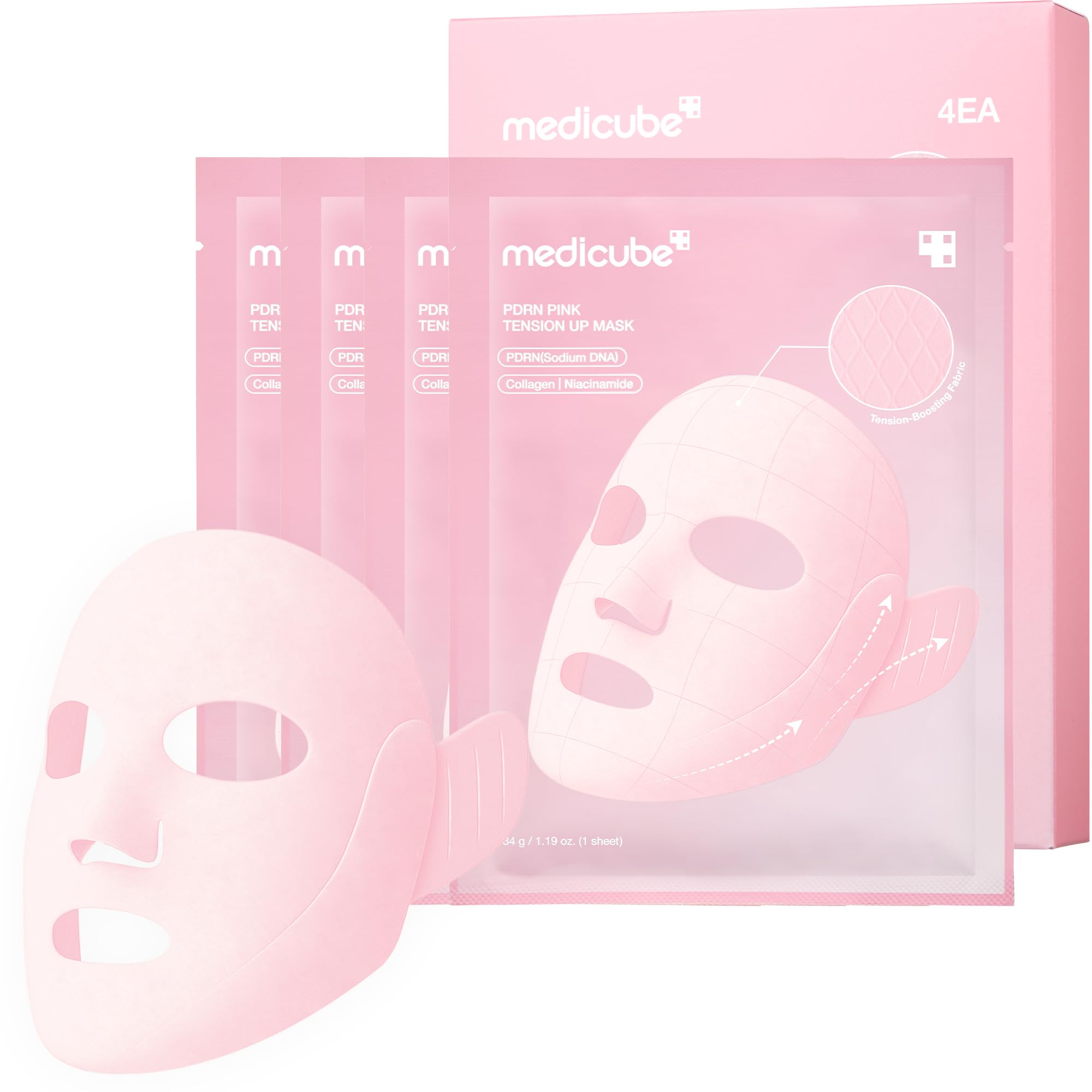 medicube PDRN Pink Tension Up Sheet Mask - 3-Step Contouring Mask - Product Imagery