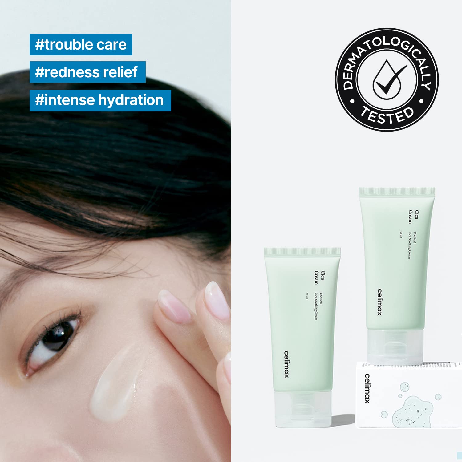 Celimax The Real Cica Soothing Cream in a 1.69 fl oz jar, a skin moisturizer with calming and hydrating properties.