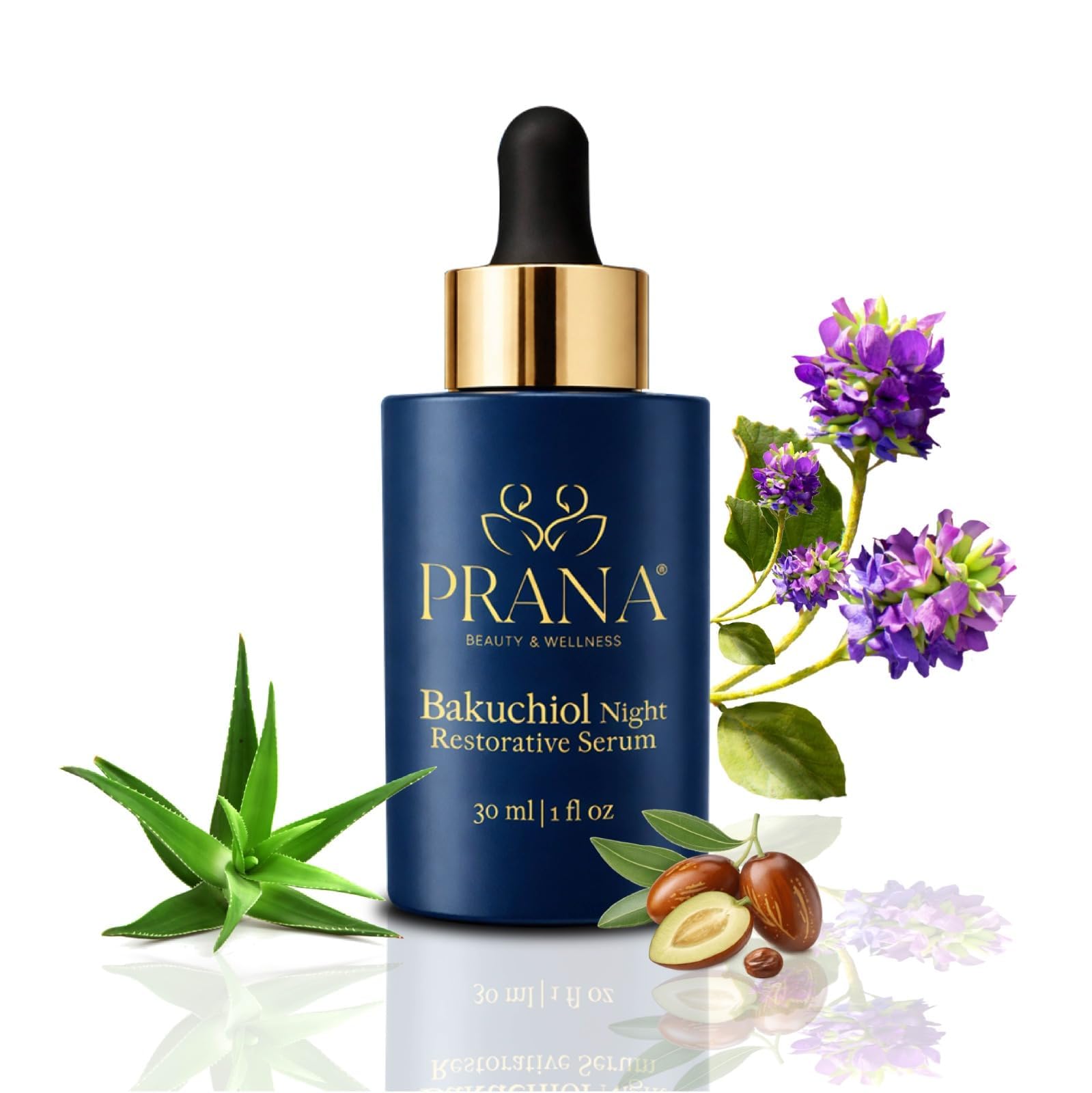 PRANA Beauty Bakuchiol Night Face Serum 30ml | Natural Retinol - Product Imagery